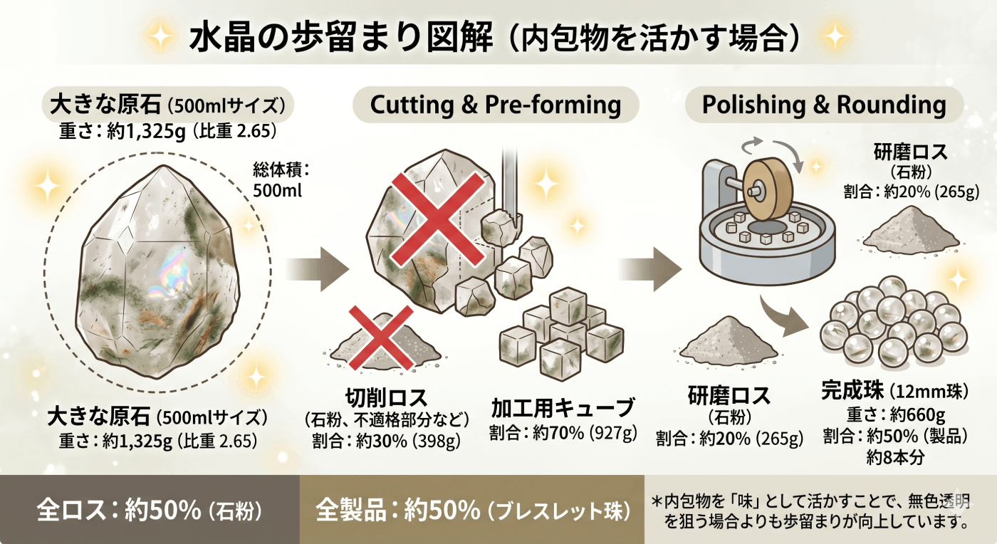 水晶の歩留まり